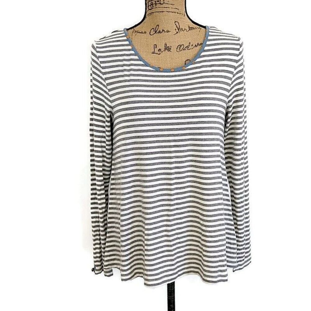 Matilda‎ Jane Womens sz S Top Gray White Striped Long Sleeve Keyhole Back